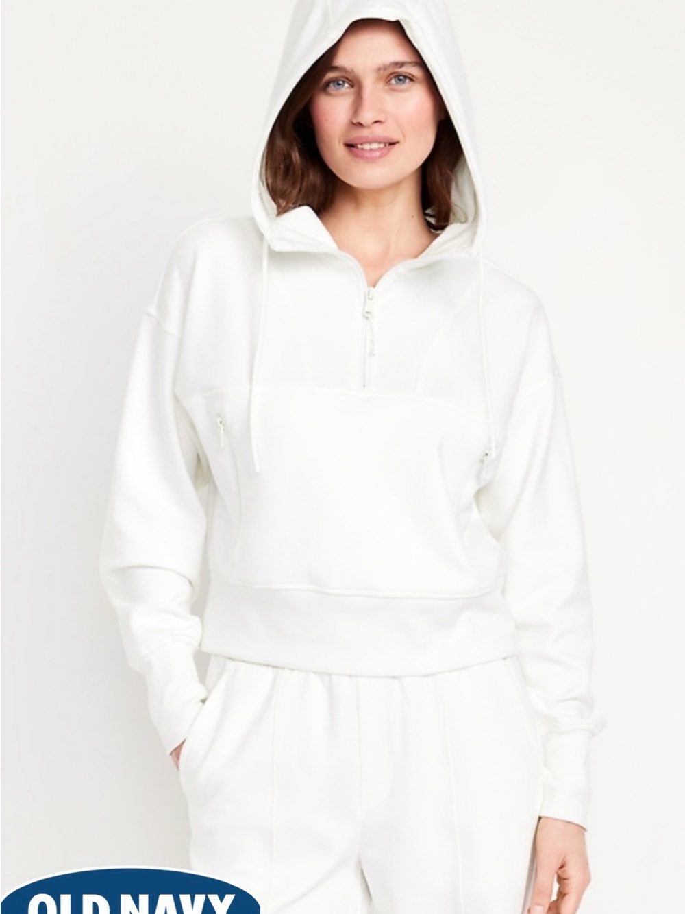 Old Navy Women's White Half-Zip Dynamic Fleece Pullover Hoodie